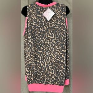NWT First Love Cold Shoulder Leopard and Pink top size SMALL